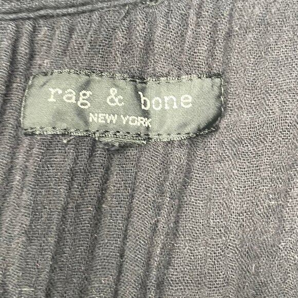 rag & bone Black Faux Linen Crinkled Button Down Top Blouse Shirt Large - Picture 9 of 10